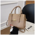 Elegant khaki crocodile pattern handbag with gold hardware and top handles - Khaki