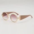 Retro round sunglasses with gold hammered texture frames and brown gradient lenses - Gold Frame Pink Leg Gradient Pink Lens