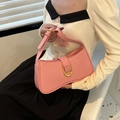 Elegant pink PU leather baguette bag with a premium golden D-buckle and adjustable strap - Pink (2)