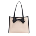 Borsa tote con fiocco, trama a pieghe color crema e manici neri a contrasto - Nero e Bianco
