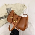 Brown leather baguette shoulder bag with gold D-buckle detail for stylish women - Brown (4)