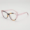 Pink transparent cat-eye glasses frame with leopard print trim and model EC8202 - Tricolor Frame Optical Glasses