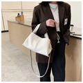 Minimalist white litchi pattern leather handbag for women with gold hardware - White