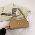 Minimalist khaki leather shoulder bag with gold horseshoe buckle and flap closure - Khaki