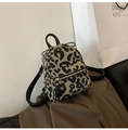 Mini leopard print backpack for women with black leather straps and metal zippers - Black