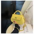 Bright yellow half-moon PU crossbody bag with golden chain and metallic twist lock - Yellow