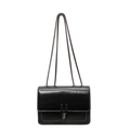 Classic black leather crossbody bag with chain strap and white contrast stitching - Black