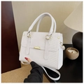 White faux leather handbag with crocodile pattern texture and gold hardware for women - Off White
