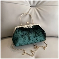 Elegante dunkelgrüne Samt-Abendtasche mit Kristallblume und goldenem Metallgriff - Grün