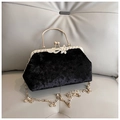 Elegante schwarze Samt-Abendtasche mit Goldgriff und funkelndem Strass-Schmetterlingsverschluss - Schwarz