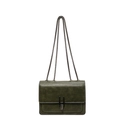 Retro dark green leather crossbody bag with metal chain strap and white stitching - Green