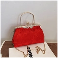 Elegante Abendtasche aus rotem Samt mit Goldgriff und Kristall-Schmetterling - Rot