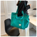 Bolso tote de lona azul con diseño multibolsillos y correas ajustables para mujer - Verde