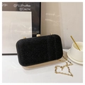 Elegant black sequin evening clutch bag with gold chain strap and metal clasp closure - Black