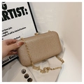 Elegant gold sequined clutch bag with metal chain strap for women evening parties - Gold