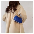 Royal blue evening clutch bag with sparkling round diamond handle and gold chain strap - Blue