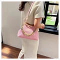 Pink woven texture shoulder bag with gold chunky chain strap and vintage doctor bag clasp - Pink