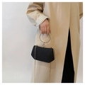Glittery black hexagonal evening clutch bag with round metal handle and gold chain - Black