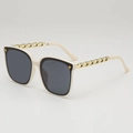 Gafas de sol cuadradas oversize con montura crema y patillas de cadena metálica - Montura Blanco Crema Lentes Grises