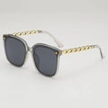 Oversized square sunglasses with transparent grey frame and gold metal chain temples - Translucent Grey Frame Grey Lens