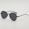 Occhiali da sole vintage con montatura rotonda nera in metallo dal design sottile e chic - Montatura Nera Lenti Grigie