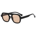 Lunettes aviateur avec monture plissée noire et verres ambrés, vue de profil à 45 degrés - D18Z-3 / Monture Noire Verres Thé Clair