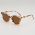Vintage square brown translucent frame sunglasses with dark brown lenses at 45-degree angle - Transparent Tea Frame Tea Lens
