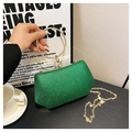 Pochette de soirée à paillettes vert émeraude avec anse en strass et chaîne dorée - Vert