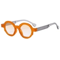 Retro round wave-frame sunglasses in bright orange with transparent grey resin temples - Orange Frame Double Orange Lens