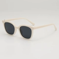 Retro cream square frame sunglasses with dark grey lenses for fashion and sun protection - Cream White Frame Gray Lens