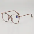 Occhiali da lettura alla moda con montatura grande, anti-luce blu e aste in metallo - +350 / Marrone Tè Trasparente