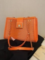 Sac bandoulière orange vif avec motif crocodile et bandoulière en chaîne dorée - Orange