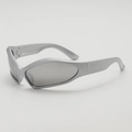 Futuristische zilveren wraparound zonnebril voor kinderen met retro gestroomlijnd montuur - Zilveren Frame Witte Spiegel Lens