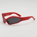 Retro bright red Y2K sports sunglasses for kids with dark grey lenses and wide frames - Red Frame Grey Lens