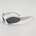 Futuristic white wrap-around sunglasses for kids with dark lenses and UV protection - White Frame Gray Lens
