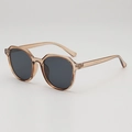 Translucent brown frame sunglasses with dark round lenses and UV protection for women - D15 Z-4 / Translucent Tea Frame Grey Lenses
