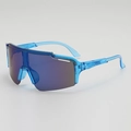Kids sports sunglasses with blue transparent frames and iridescent purple lenses - Transparent Blue Frame Blue Mirrored Lens