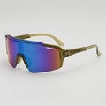 Kids sports cycling sunglasses with olive green frame and polarized mirror lens - Transparent Green Frame Green Mirror Lens