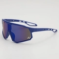Kids sports cycling sunglasses with blue frame and oversized windproof rainbow lens - Blue Frame Blue Mirror Lens