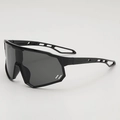 Kids cycling sports sunglasses in glossy black with wraparound windproof lens - Black Frame Grey Lens