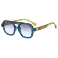 Lunettes aviateur bleu et jaune avec monture texturée et verres dégradés violet à bleu - D18Z-3 / Monture Bleue Verre Gris en Haut Bleu en Bas