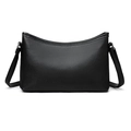 Minimalist black litchi pattern shoulder bag with adjustable strap in a sleek square shape - Black