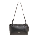 Borsa a spalla retrò in pelle nera da donna con logo dorato e tracolla regolabile - Nero
