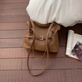 Borsa tote minimalista in pelle marrone caramello con fibbia elegante e grande capacità - Marrone