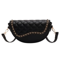 Klassische schwarze Satteltasche mit Rautensteppung und goldener Kette für Damen - Schwarz