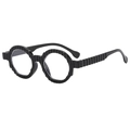 Black round frame sunglasses with unique ridged texture and architectural design details - Black Frame Clear Lens