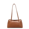 Bolso de hombro minimalista de cuero mate marrón para mujer con diseño de solapa liso - Marrón
