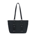 Minimalist black tote bag with silver buckle details and large capacity for daily use - Black