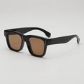Retro square black sunglasses with brown lenses and silver rivet accents - D15 Y-3 / Black Frame Tea Lens