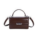 Dark brown retro crossbody handbag with glossy leather finish and silver metal lock - Brown